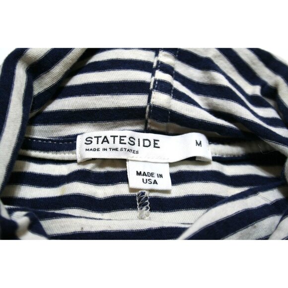 Stateside Womens M Turtleneck Short Sleeve Dress Navy Stripe Preppy Coastal Chic - Picture 2 of 7